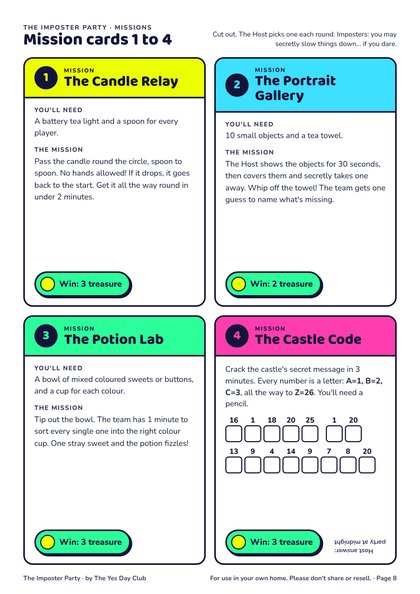 A page from inside The Imposter Party
