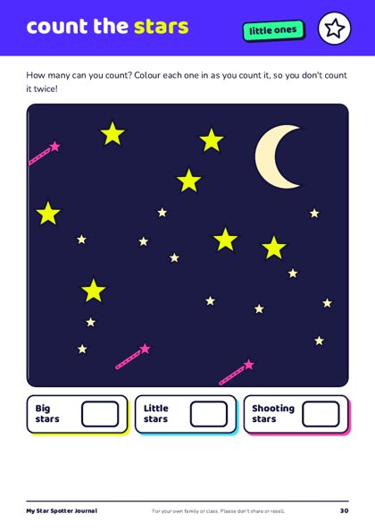 A page from inside My Star Spotter Journal